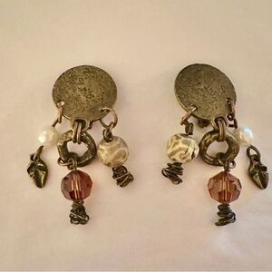 Hand-Crafted Bronze and Pearl Dangle Earrings